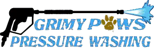 Grimy Paws Pressure Washing logo with water spray.