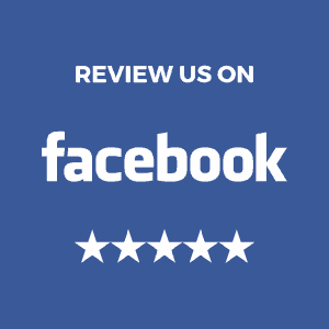 Graphic prompting Facebook reviews with five stars.